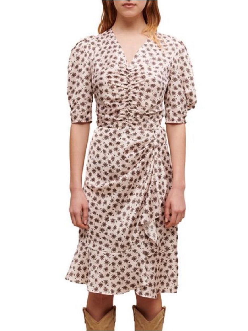 Maje Palm Tree Print Satin Dress Nwt Ruched Wedding Party Cocktail Festival Xs S